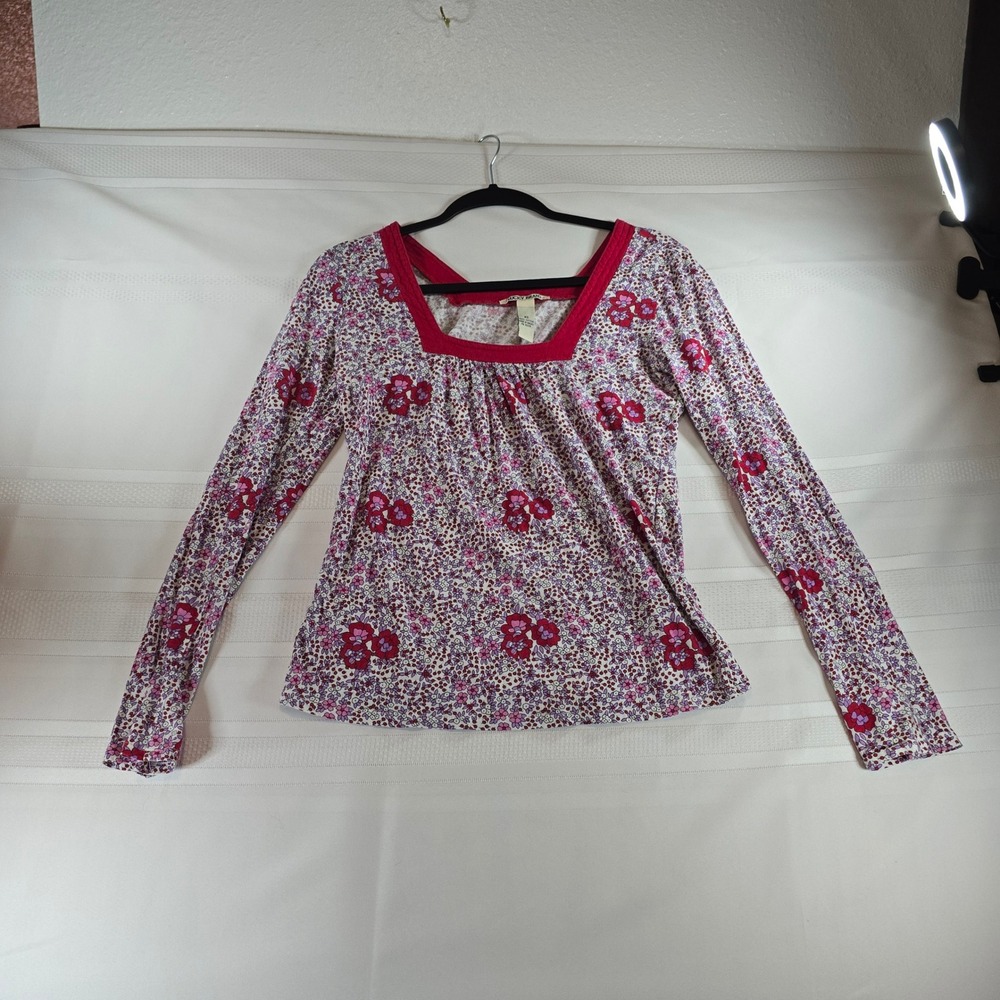 vintage-style Lucky Brand long-sleeve knit top featuring a mixed floral print